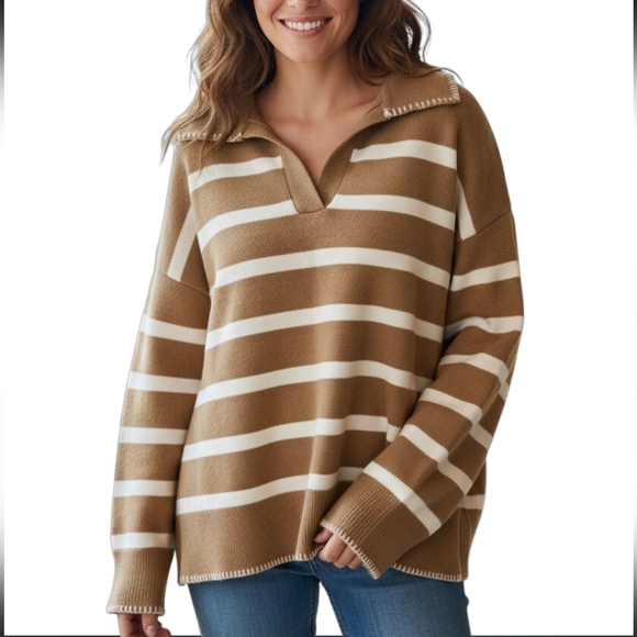 ABLE Los Angeles Striped Knit Collar Pullover Sweater Womens Small Oversized New - Picture 1 of 13